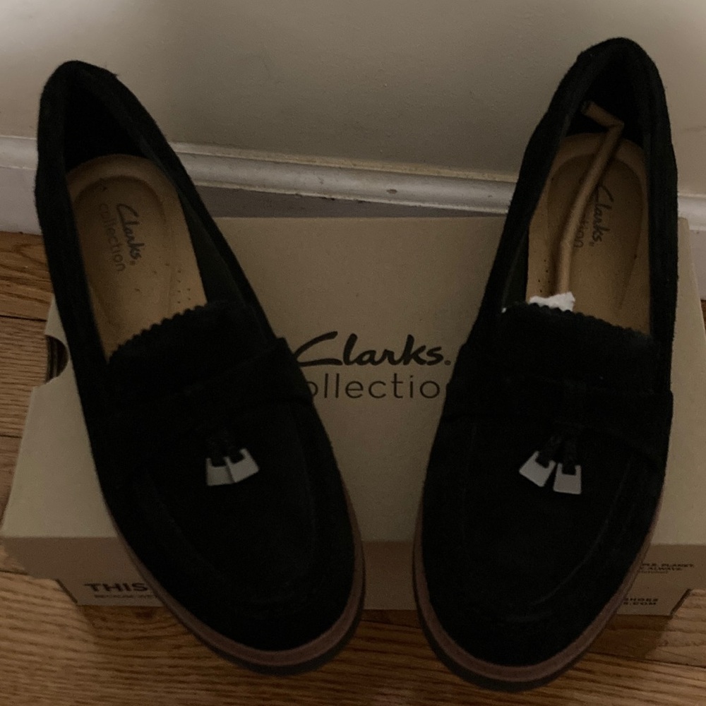 Clarks Black Suede Loafers